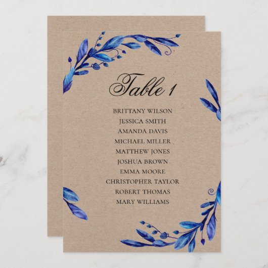 Blaue Hochzeitssitzkarte. Winterrustikplan Einladung (Vorne/Hinten)