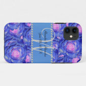 Blaue Hochzeitstiche-Rose Case-Mate iPhone Hülle (Rückseite (Horizontal))