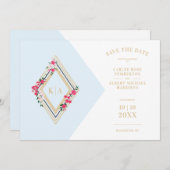 Blaue Hochzeitstile florale Diamantform Save The Date (Vorne/Hinten)