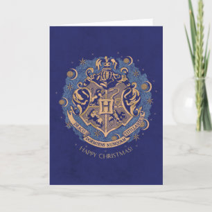 Blaue HOGWARTS™-Wappen-Weihnachtsgirlande Feiertagskarte