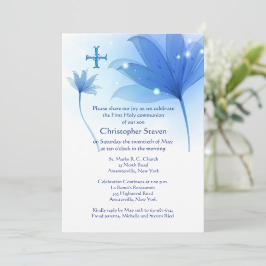 Blaue hohe Einladung (Stehend Vorderseite)