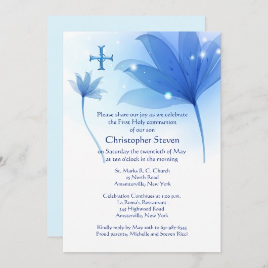 Blaue hohe Einladung (Vorne/Hinten)