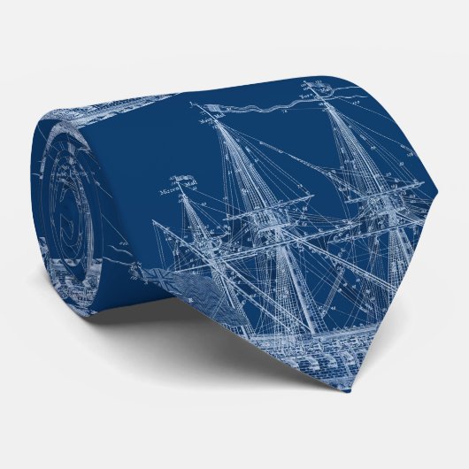 Blaue hohe Segeln-Schiffs-Plan-Krawatte Krawatte (Gerollt)
