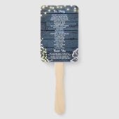 Blaue Holz-Lichterketten & Spitze Hochzeitsprogram Fächer (Rückseite)