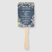 Blaue Holz-Lichterketten & Spitze Hochzeitsprogram Fächer (Vorderseite)