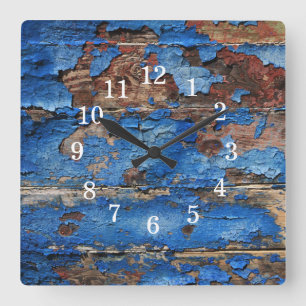 Blaue Holz-Wanduhr Quadratische Wanduhr