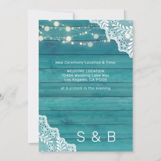 Blaue Holzbalken und Streichleuchten ändern das Da Einladung (Rückseite)