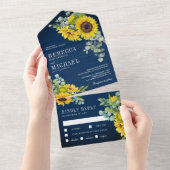 Blaue Holzblumen und Eukalyptus Wedding All In One Einladung (Abreißen)