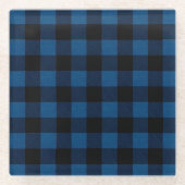 Blaue Holzfäller-Karo Glasuntersetzer (Vorderseite)