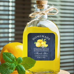 Blaue Holzhochzeit Dankeschön Limoncello Zitronen Quadratischer Aufkleber