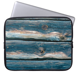 Blaue Holzmauer. Abstrakter Hintergrund und Laptopschutzhülle