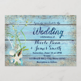 Blaue Holzstrand Tropische HOCHZEIT Einladung