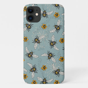 Blaue Honigbiene und Blume Muster Case-Mate iPhone Hülle
