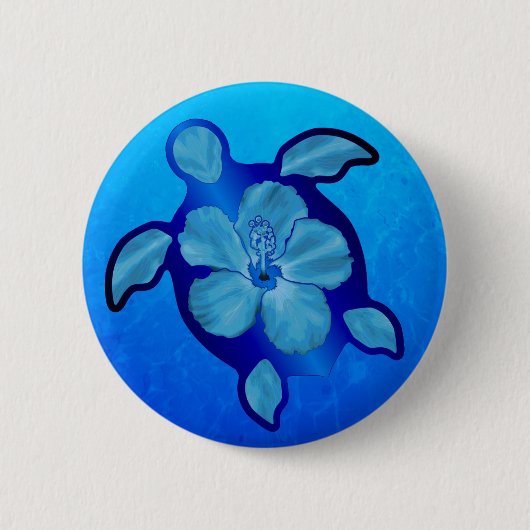 Blaue Honu Schildkröte und Hibiskus Button (Vorderseite)