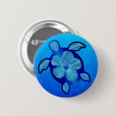 Blaue Honu Schildkröte und Hibiskus Button (Vorne & Hinten)