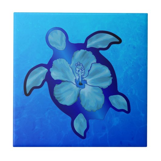 Blaue Honu Schildkröte und Hibiskus Fliese (Vorderseite)