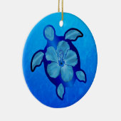 Blaue Honu Schildkröte und Hibiskus Keramikornament (Rechts)