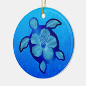 Blaue Honu Schildkröte und Hibiskus Keramikornament (Links)