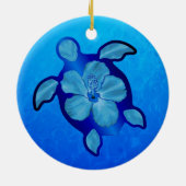 Blaue Honu Schildkröte und Hibiskus Keramikornament (Hinten)
