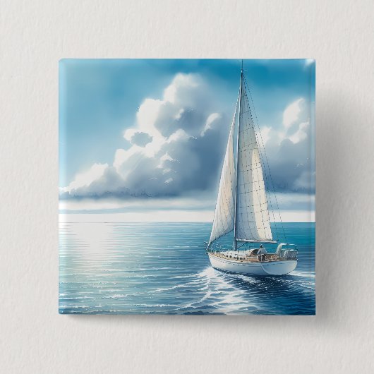 Blaue Horizont-Segelyacht Button (Vorderseite)