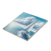 Blaue Horizont-Segelyacht Fliese (Seite)