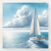 Blaue Horizont-Segelyacht Glasuntersetzer (Vorderseite)