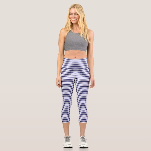 Blaue horizontale Streifen Capri Leggings (Vorderseite)