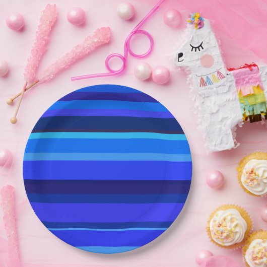 Blaue horizontale Streifen Pappteller (Party)