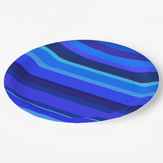 Blaue horizontale Streifen Pappteller (Schrägansicht)