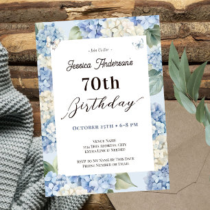 Blaue Hortensie 70. Geburtstag Erwachsener Garten Einladung