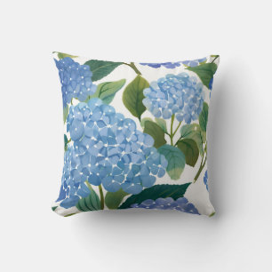 Blaue Hortensie Aquarell Florale Küstenoptik Kissen