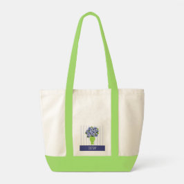 Blaue Hortensie Blau gestreifte Monogramm-Muster Tragetasche