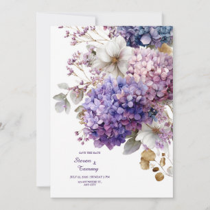 Blaue Hortensie Gold Blumen Aquarell Einladung