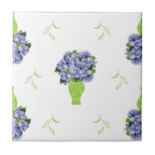 Blaue Hortensie Grüne Vase Küstenmuster Fliese (Vorderseite)