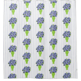 Blaue Hortensie Grüne Vase Küstenstreifen Duschvorhang