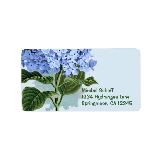 Blaue Hortensie im Vintage-Stil Adressaufkleber (Vorne)