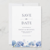 Blaue Hortensie Save The Date Mit Foto Flachkarte (Vorderseite)