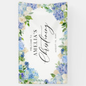 Blaue Hortensie und Elfenbein-Rosen-Taufe Banner (Vertikal)