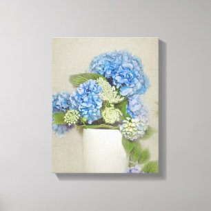blaue Hortensie und Queen Annes Spitze Leinwanddruck