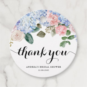 Blaue Hortensie und rosa Rose Brautdusche Geschenkanhänger