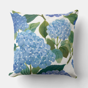 Blaue Hortensie Wasserfarbe Floral Küste Kissen
