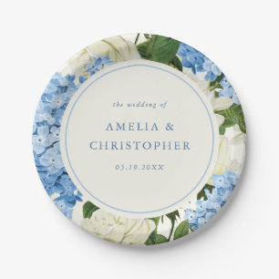 Blaue Hortensie Weiße Rose Klassische Hochzeit Pappteller