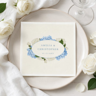 Blaue Hortensie Weiße Rose Klassische Hochzeit Serviette
