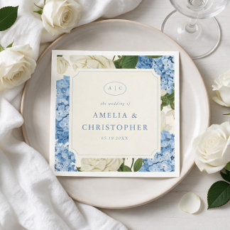 Blaue Hortensie Weiße Rose Klassische Hochzeit Serviette