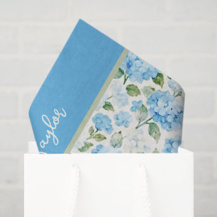Blaue Hortensien-Aquarell-Blumenname Seidenpapier
