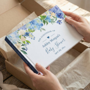 Blaue Hortensien Aquarell Florale Babyparty Gästebuch