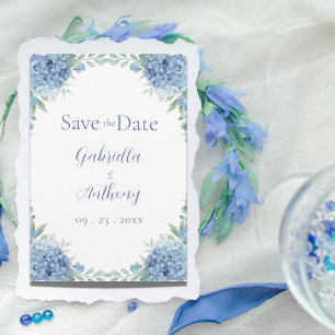 Blaue Hortensien Aquarell Floralschrift Save The Date
