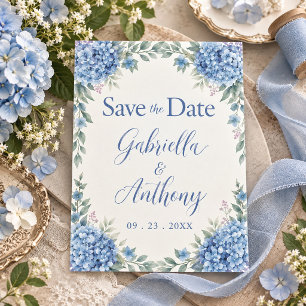 Blaue Hortensien Aquarell Floralschrift Save The Date
