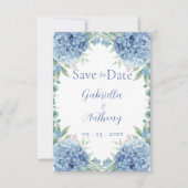 Blaue Hortensien Aquarell Floralschrift Save The Date (Vorderseite)