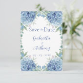 Blaue Hortensien Aquarell Floralschrift Save The Date (Stehend Vorderseite)